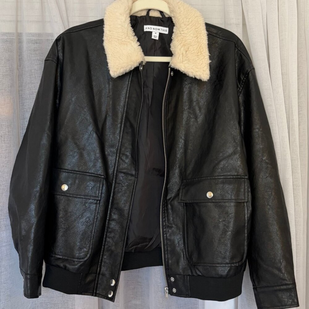 And Now This Women’s Faux-Leather Bomber Jacket Medium